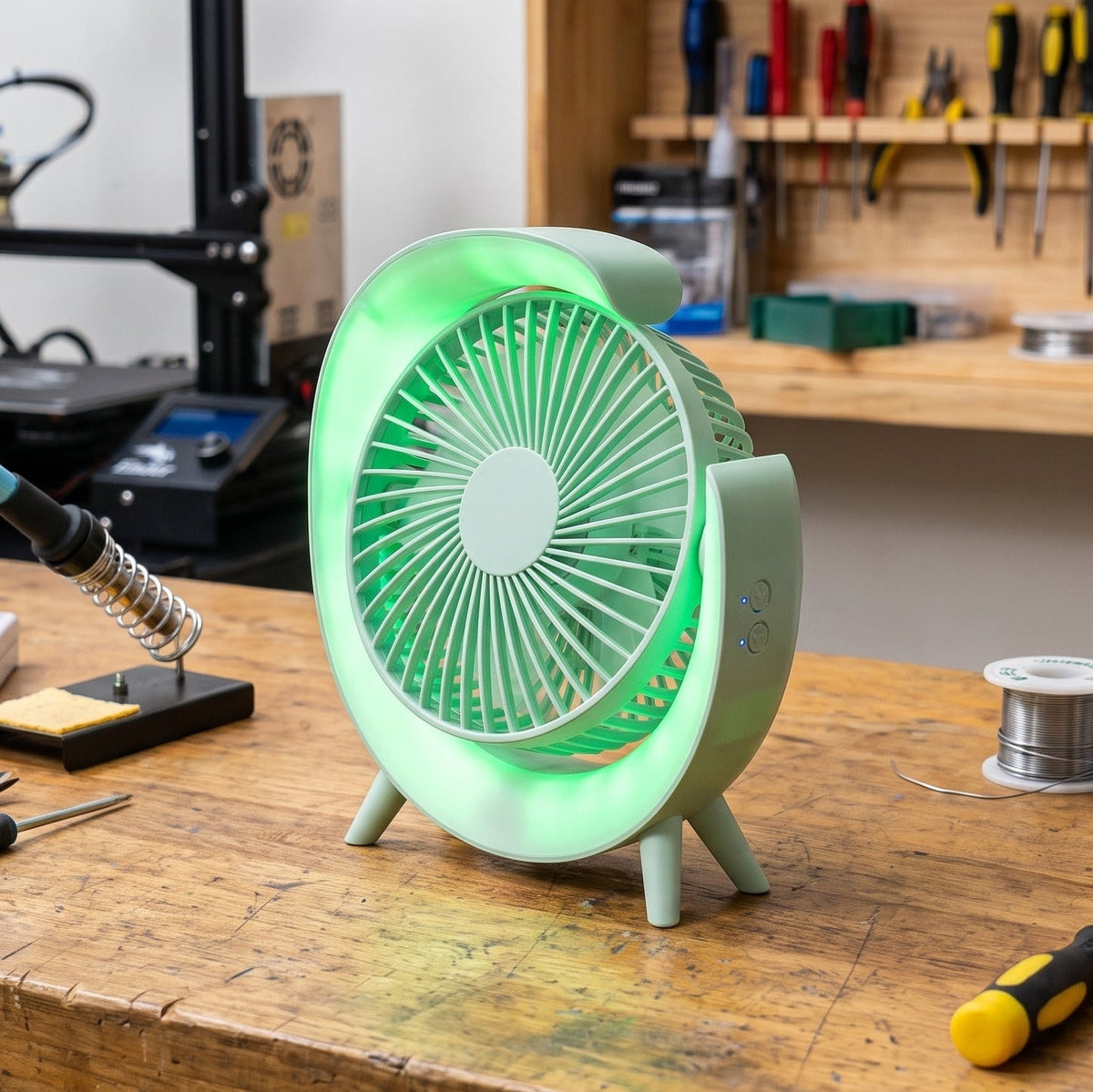 Portable Desktop Fan with Ambient LED Light